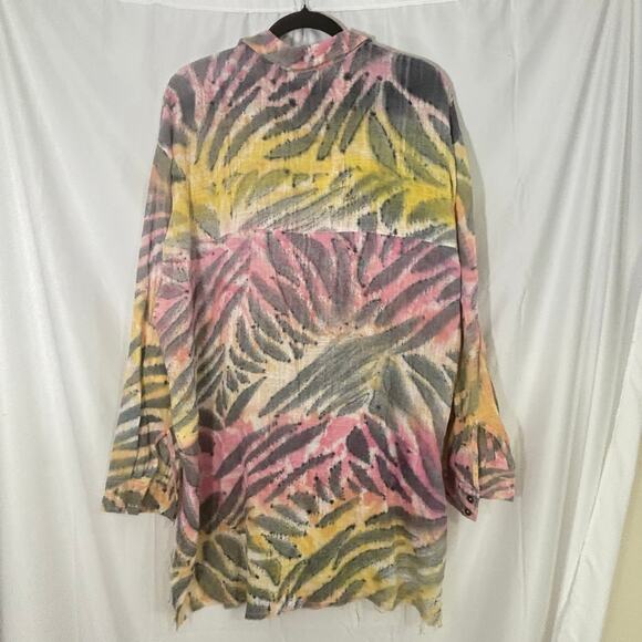 One Teaspoon Palm Island Tie-Dye Muslin Coverup Shirt Small 100% Cotton Longline - Picture 3 of 7